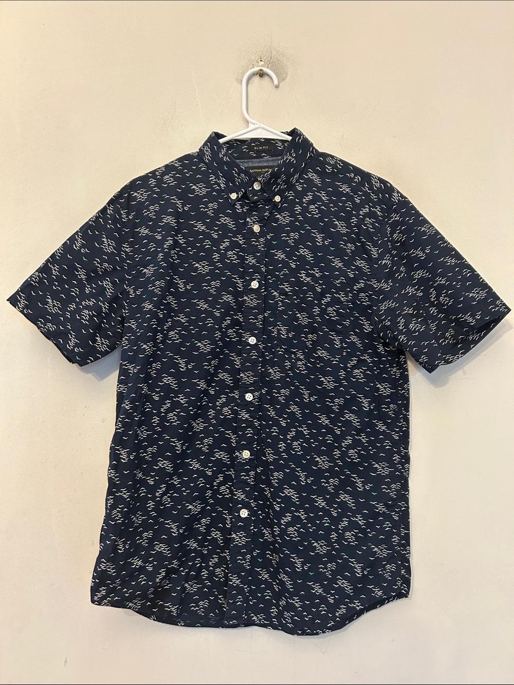 Banana Republic Men's Navy Short-Sleeve Button-Down Shirt Slim fit Sz M EUC